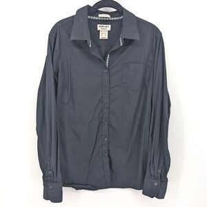 Ariat Top Womens XL Black Fitted Button Down Long Sleeve Shirt Western Embroider